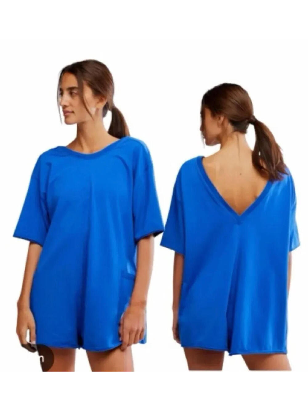 Free People blue Hot Shot Tee Romper‎ very oversized S new w/o tags